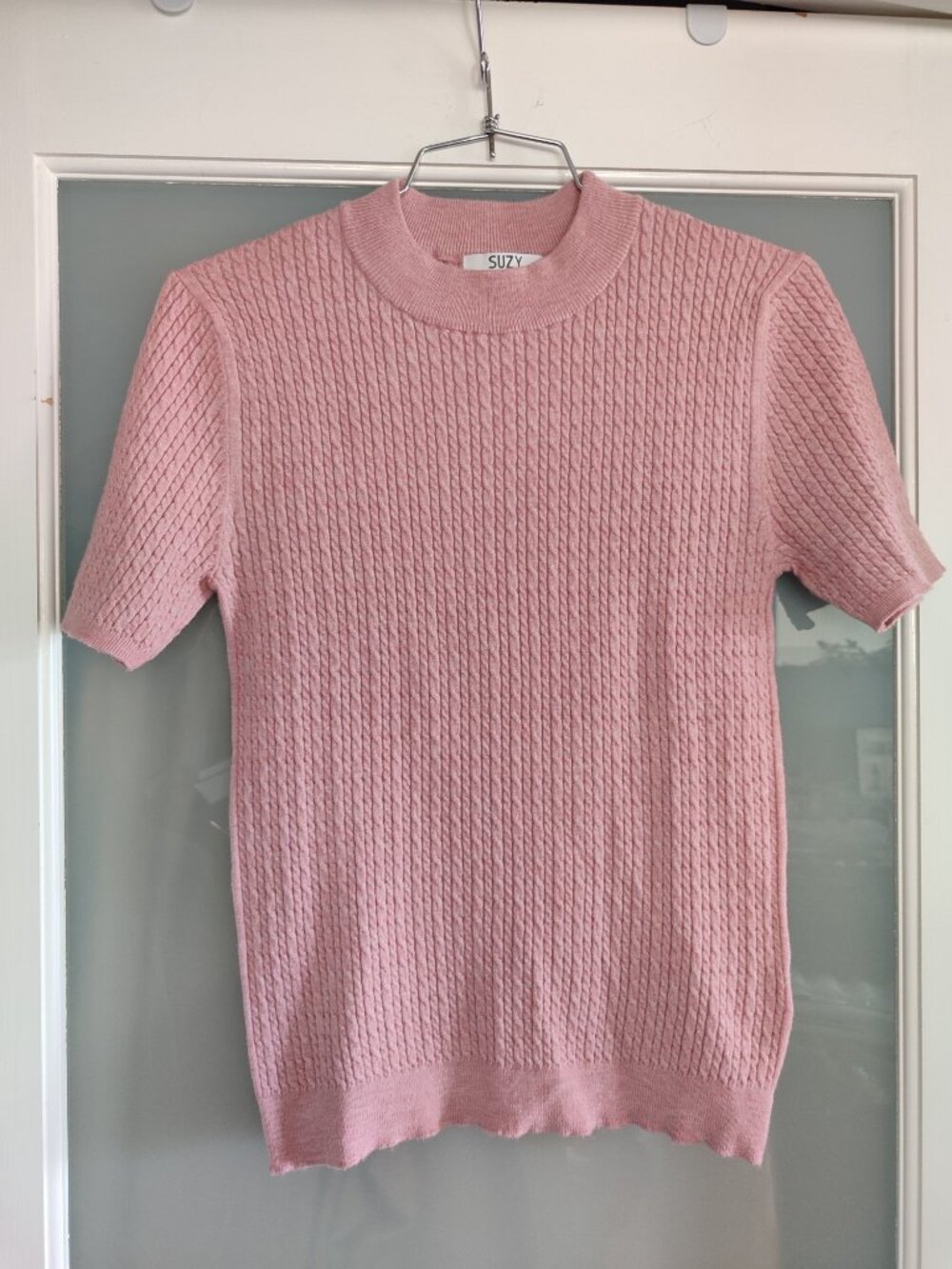 Dusty Rose ribbed knit  Viscose blend Short Sleeve Knit Top -M